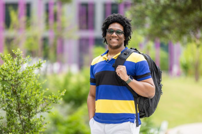 ACC CSIT student and scholarship recipient Darnell Wilson poses for a portrait on Tuesday, April 18, 2023, at the St. John Encampment Commons Park by the Highland Campus. Wilson is part of the Career Scholars cohort at ACC.